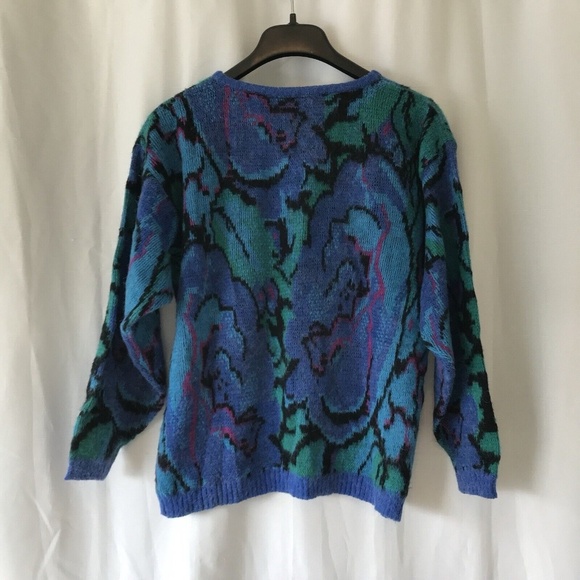 Uno&una Vintage Knit Floaral Sweater Blue Size Large Geometric - Picture 9 of 13